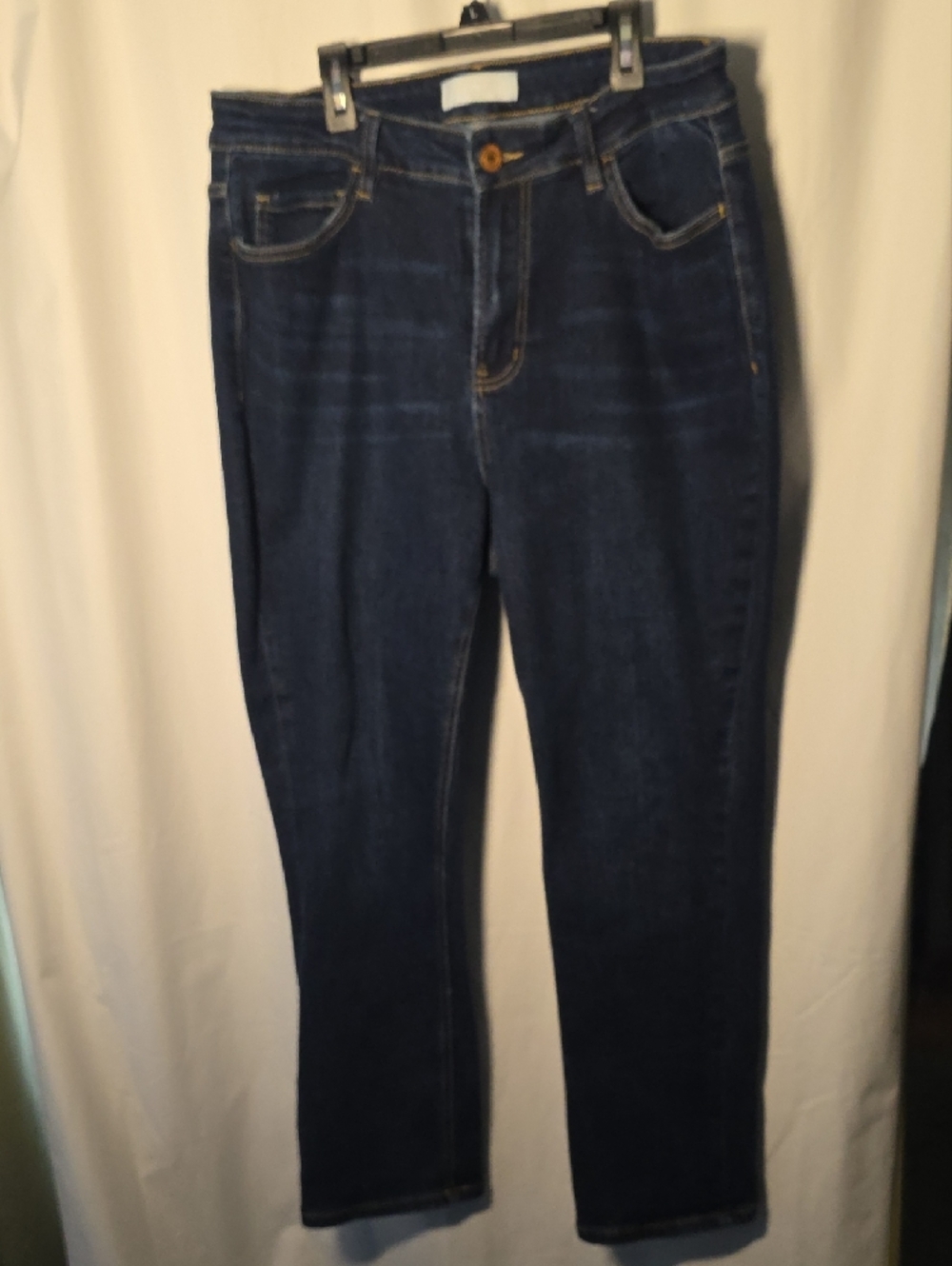 Velvet Dark Blue Jeans with Gold Stitching
